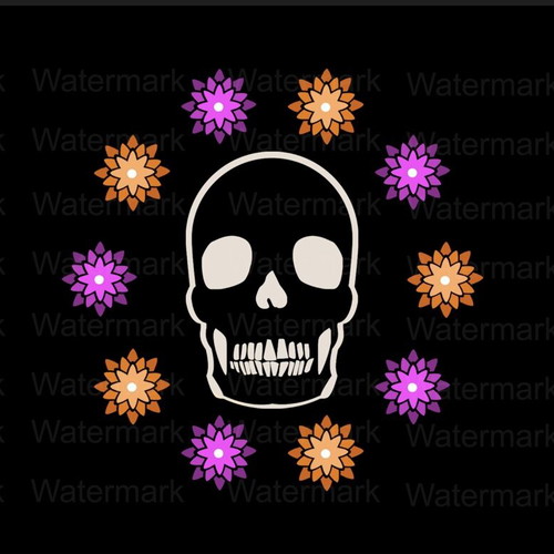 Cotton blouse with embroidered skull and flower design, new