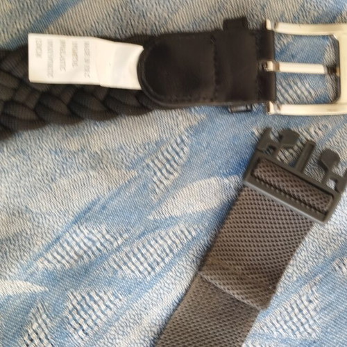 Two fabric belts, black braided 120 cm and adjustable grey 100 cm