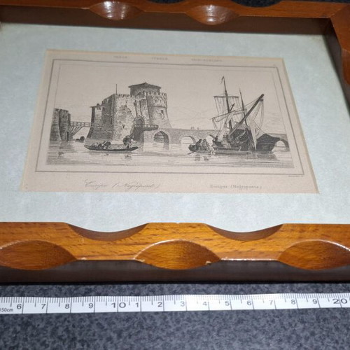 Engraving Euripe Negrepont 1835 in wooden frame like new