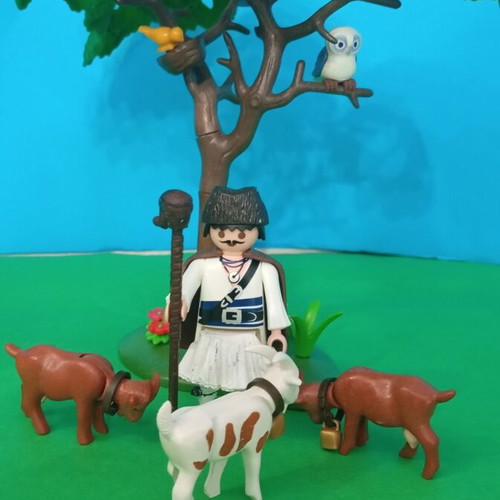 Playmobil shepherd figure with fustanella and diorama