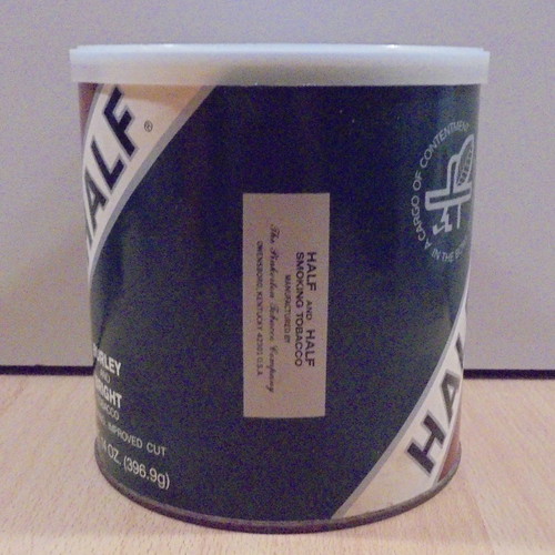 Half & Half old metal pipe tobacco tin empty used with plastic lid