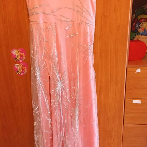 Formal pink dress medium like new with silver details and leg slit