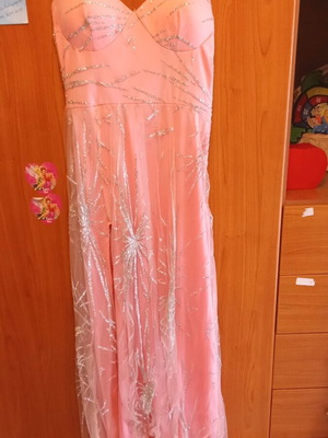 Formal pink dress medium like new with silver details and leg slit