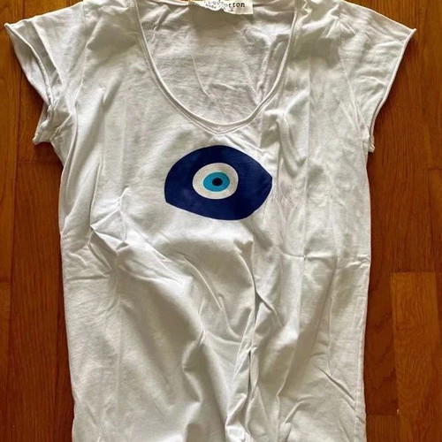 T-shirt with eye handmade No Medium rippedcotton cotton like new, white