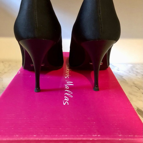 Tsakiris Mallas peep toe black satin pumps used, size 39