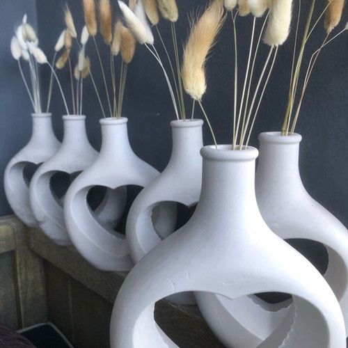 Artistic plaster vase new, modern white matte with heart design