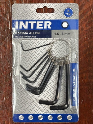 Allen key set 8 pieces Inter 1.5 to 6mm new