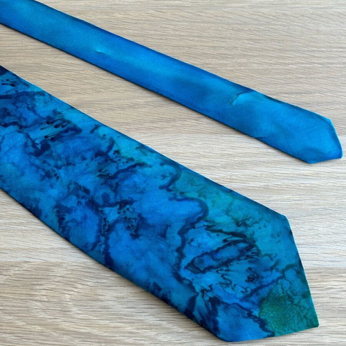 Handmade tie new from 100% pure silk in blue and turquoise shades