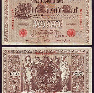 Γερμανία   GERMANY 1000 MARK BANKNOTE 1910  Με κόκκινες  σφραγίδες (2ХК0,08ю068)