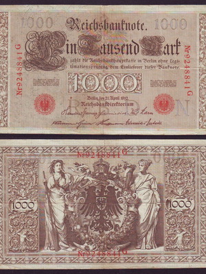 Χαρτονόμισμα Germany 1000 Mark 1910 μεταχειρισμένο με κόκκινες σφραγίδες