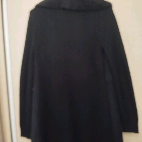 Long knitted cardigan used with leather look Stradivarius black, size S