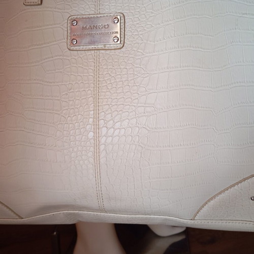 Mango handbag used with shoulder strap and gift pouch white beige