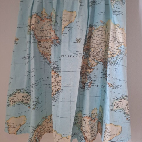Vintage World Map Dress blue cotton skater dress, new