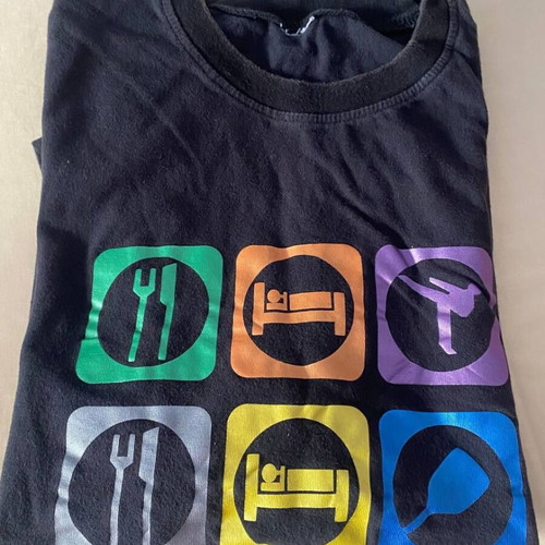 Kids T-shirt with Food Sleep Action print used, black