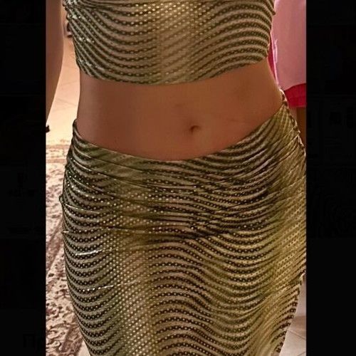 Set top and skirt S/M snake skin pattern green lime new