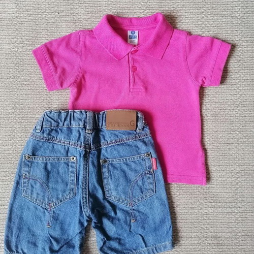 Boy's polo shirt and denim shorts set 12-18 months