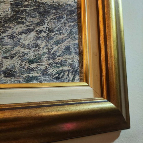 Oil painting of traditional Greek landscape with wooden frame