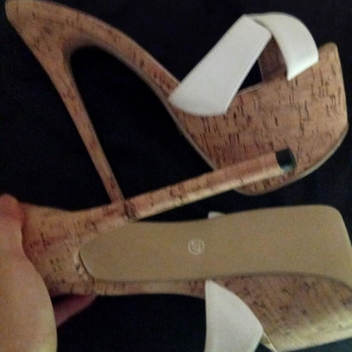 High-heeled clogs with white leather cross strap, size 37, new