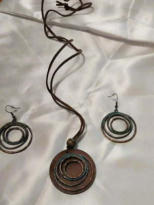 Σετ σκουλαρίκια και κρεμαστό boho style καινούργιο σε γαλάζιο τυρκουάζ και μπρονζέ