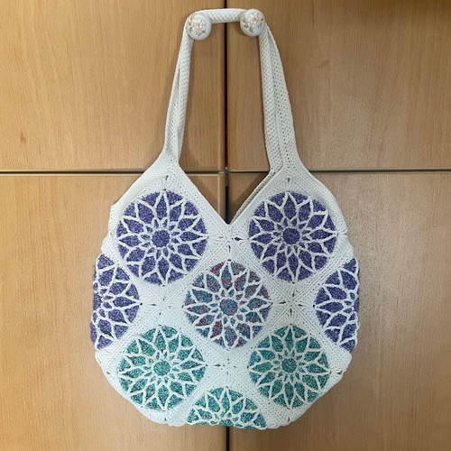 Handmade Stained Glass Tote Bag Shoulder Medium Colorful