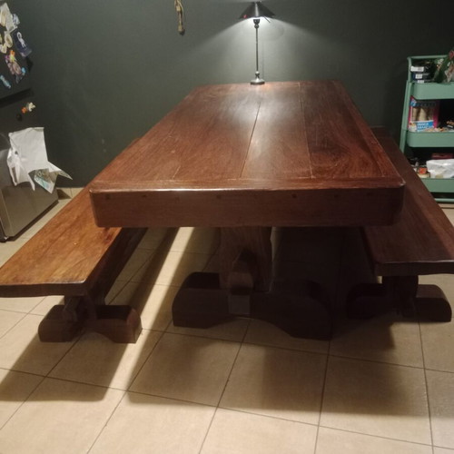 Monastic table with benches like new, 1.85x0.99m, 11cm thick