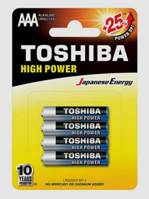 Toshiba AAA High Power alkaline batteries new, pack of 8