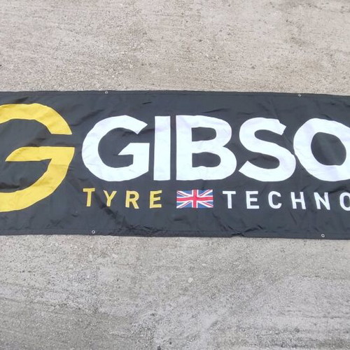 Banner Gibson tyres enduro 290x70 used for garage decoration