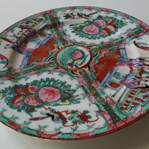 Vintage Rose Medallion plate and bowl used, porcelain