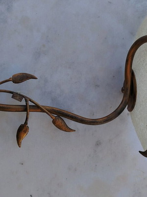 Beige glass lamp new with brass olive branch wall mount