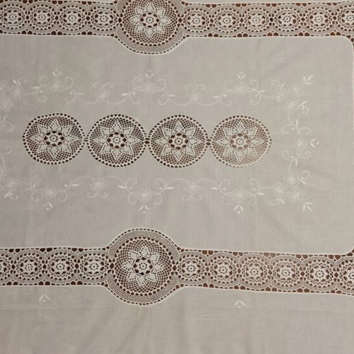 Linen tablecloth with lace and embroidery, unused, 2x1.60 with 6 napkins