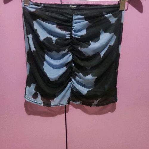 Collusion micro skirt with cow print and ruched design, new