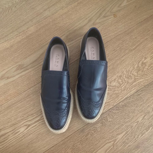 Zara platform moccasins used with straw sole, blue