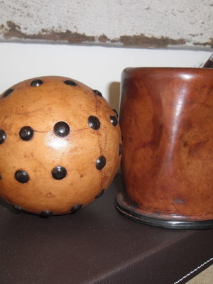 Leather office items used, 2 handmade pieces