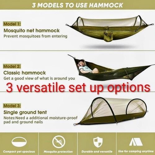 Hammock compact lightweight durable with mosquito net in olive green