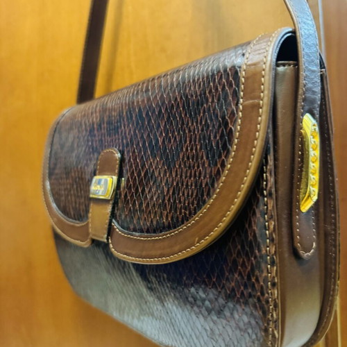 Goya leather shoulder bag brown snake effect like new