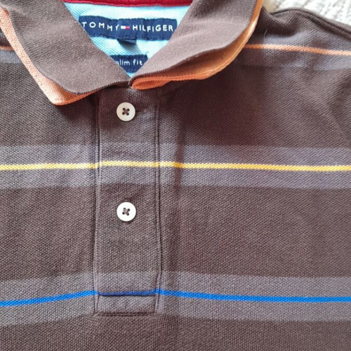 Polo shirt Tommy Hilfiger used, slim fit, brown with stripes