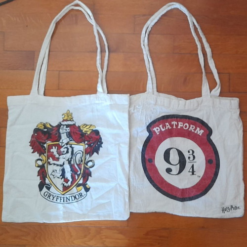 Harry Potter shoulder tote bags used, set of two, white with designs
