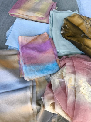 Curtain fabrics used, various sizes and patterns