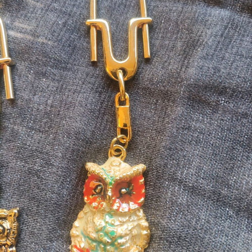 Keychains new, set of 3 with owl symbol multicolored