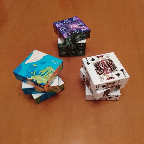 Rubik's Cubes new, set of 3 with world map, playing cards, chemical elements