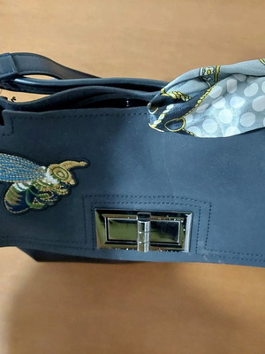 Anna Smith London handbag used with bee embroidery and decorative ribbon