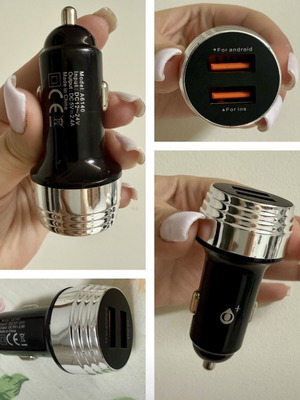 Φορτιστής αυτοκινήτου με 2 θύρες USB μαύρος και ασημί καινούργιος