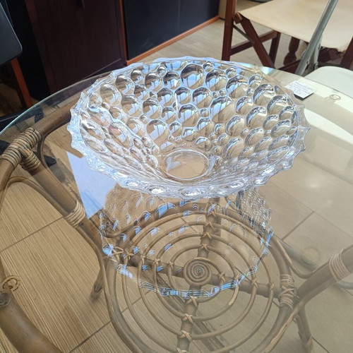 Large glass fruit bowl with bubble relief design