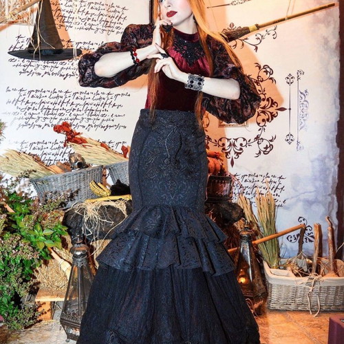 Gothic mermaid skirt 2 in 1 Punkrave used, black and red, size XS