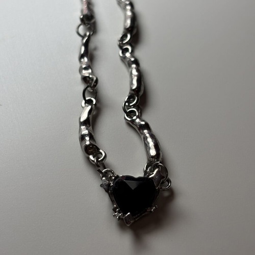 Goth women's chain necklace, black and silver