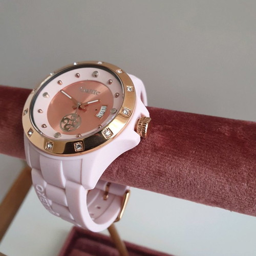 Oxette pink women's watch with rubber strap and pink gold dial like new