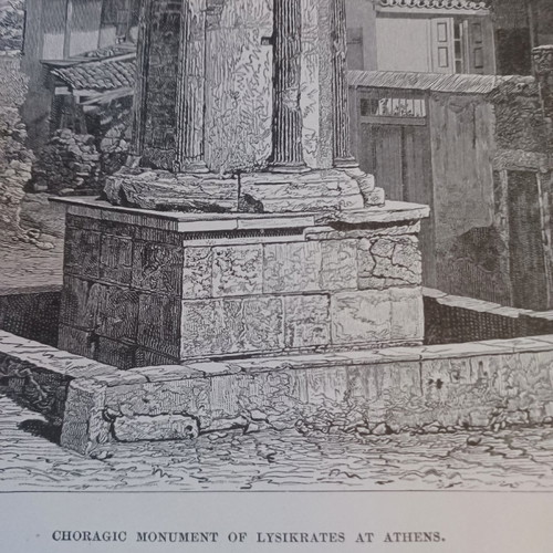 Woodcut 1888 Athens Lysicrates Monument used 18x23cm