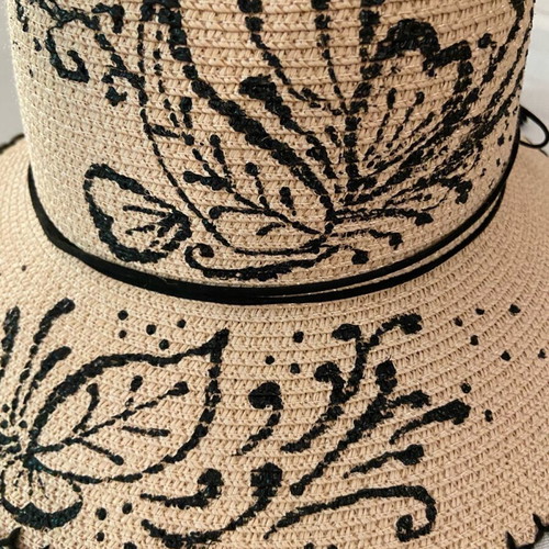 Straw hat new, hand-painted, powder color, size 54