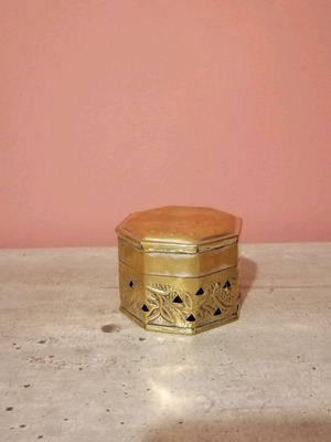 Brass octagonal handmade box like new with embossed designs