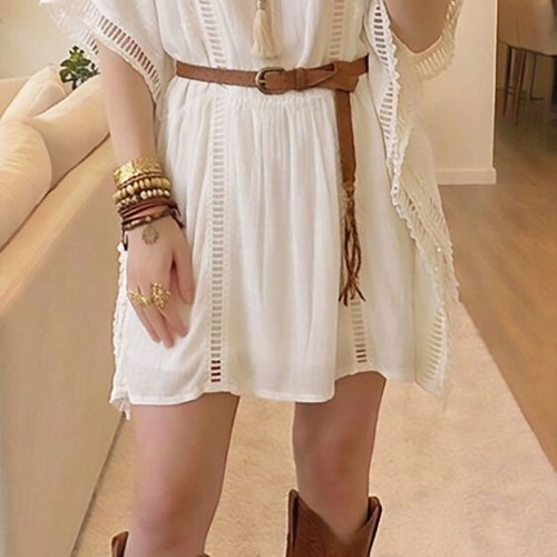 Iso white boho mini dress lace details size S like new